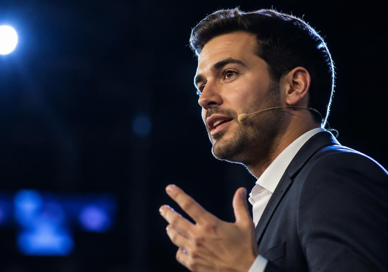 Keynote speaker filmed at a Miami conference